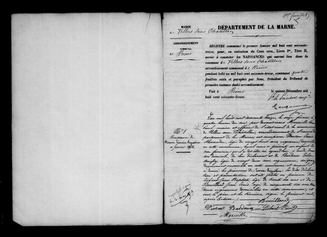 Villers-sous-Châtillon. Naissances, mariages, décès, publications de mariage 1873-1882
