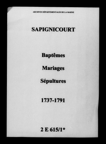 Sapignicourt. Baptêmes, mariages, sépultures 1737-1791