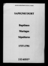 Sapignicourt. Baptêmes, mariages, sépultures 1737-1791