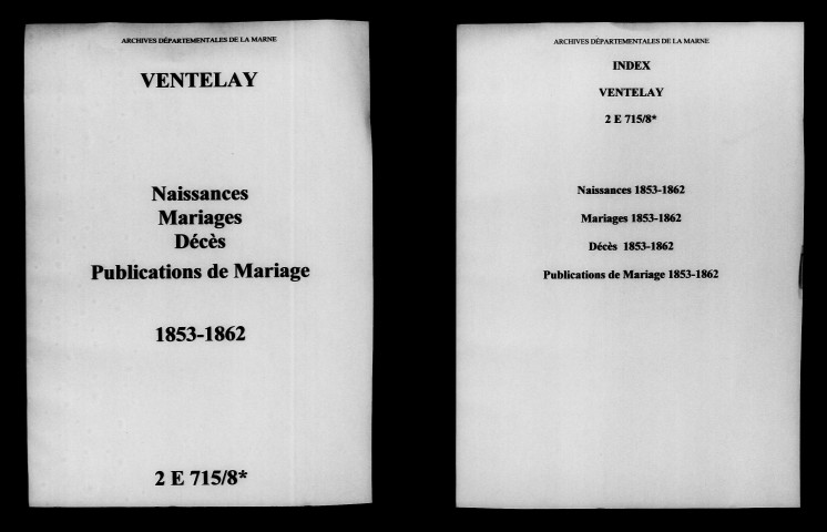 Ventelay. Naissances, mariages, décès, publications de mariage 1853-1862