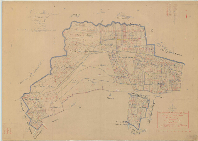 Jussecourt-Minecourt (51311). Section A échelle 1/12500, plan mis à jour pour 1940, plan non régulier (papier)