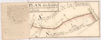 Abbaye de Notre Dame de la Charmoye. Plan des limites d'une partie de la seigneurie de Charmoie,1769.