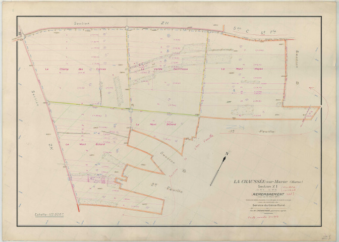 Chaussée-sur-Marne (La) (51141). Section ZI1 échelle 1/2000, plan remembré pour 1959, plan régulier (papier armé)