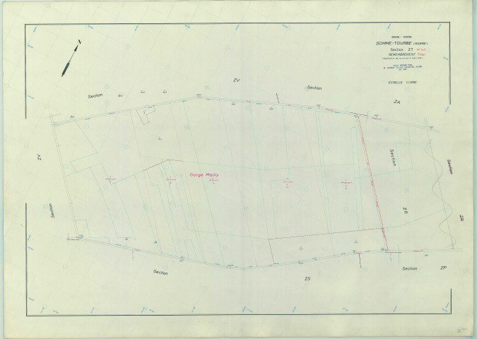 Somme-Tourbe (51547). Section ZT échelle 1/2000, plan remembré pour 1963, plan régulier (papier armé)