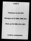 Sarcy. Naissances, mariages, décès an XI-1812