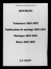 Hourges. Naissances, publications de mariage, mariages, décès 1843-1852