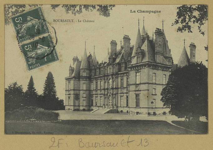 BOURSAULT. La Champagne-Boursault-Le Château.
EpernayÉdition Lib. J. Bracquemart.[vers 1910]
