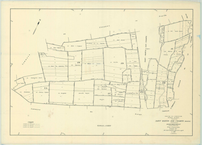 Saint-Martin-aux-Champs (51502). Tableau d'assemblage échelle 1/5000, plan remembré pour 1961, plan régulier (papier)