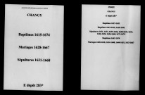 Changy. Baptêmes, mariages, sépultures 1615-1674