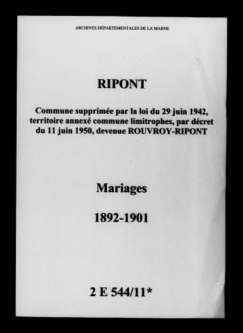 Ripont. Mariages 1892-1901