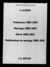 Lagery. Naissances, mariages, décès, publications de mariage 1883-1892