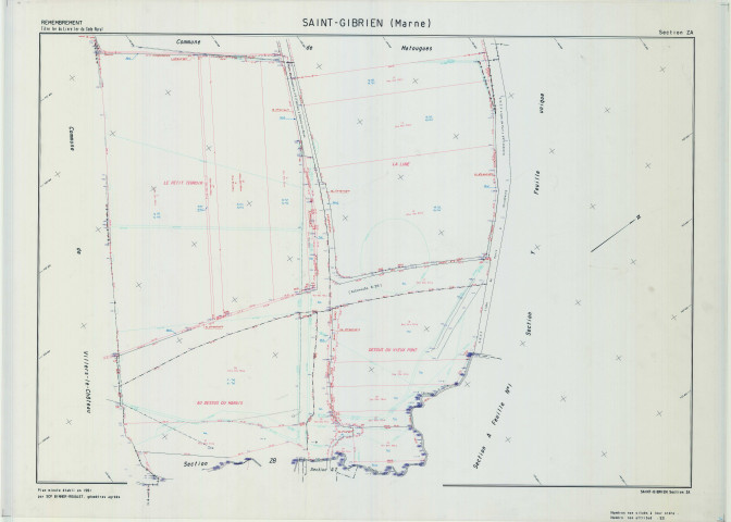 Saint-Gibrien (51483). Section ZA échelle 1/2000, plan remembré pour 1991, plan régulier (calque)