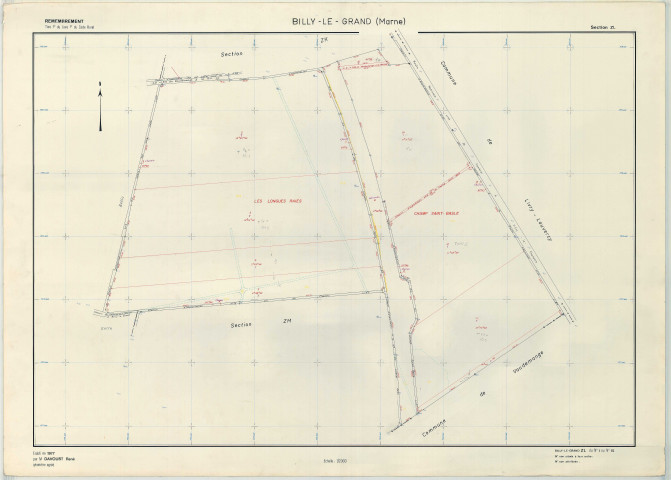 Billy-le-Grand (51061). Section ZL échelle 1/2000, plan remembré pour 1977, plan régulier (papier armé)