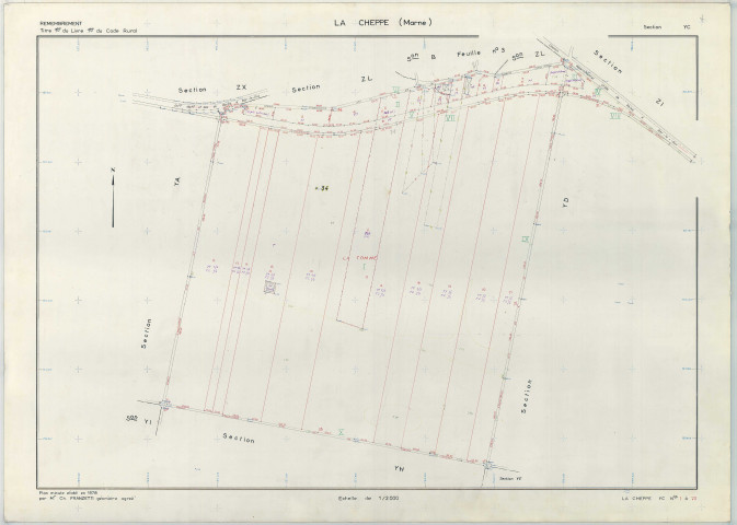 Cheppe (La) (51147). Section YC échelle 1/2000, plan remembré pour 1978, plan régulier (papier armé)