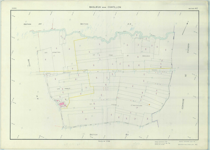 Baslieux-sous-Châtillon (51038). Section AE échelle 1/1000, plan renouvelé pour 1972, plan régulier (papier armé).