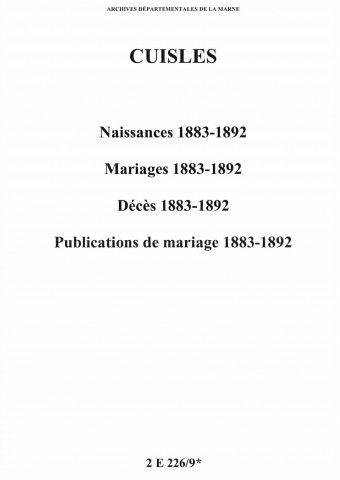 Cuisles. Naissances, mariages, décès, publications de mariage 1883-1892