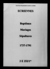 Écriennes. Baptêmes, mariages, sépultures 1737-1791