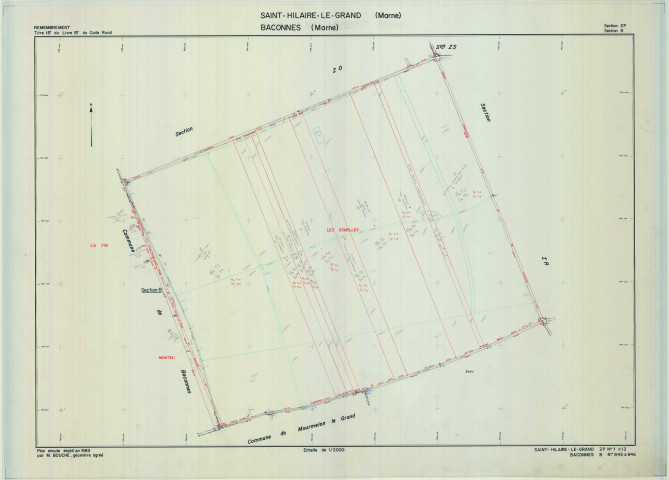 Saint-Hilaire-le-Grand (51486). Section ZP échelle 1/2000, plan remembré pour 1983 (extension sur Baconnes section B), plan régulier (calque)