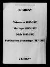 Romigny. Naissances, mariages, décès, publications de mariage 1883-1892