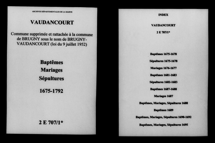 Vaudancourt. Baptêmes, mariages, sépultures 1675-1792