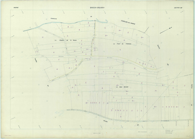Binson-et-Orquigny (51063). Section AW échelle 1/1000, plan renouvelé pour 1971, plan régulier (papier armé).