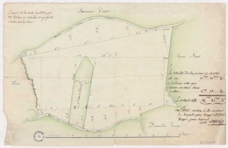 Domaine et château de Mareuil. Croquis de la vente exploitée par M. Piéton en 1774 lieu-dit Grassaille canton de Corribert.