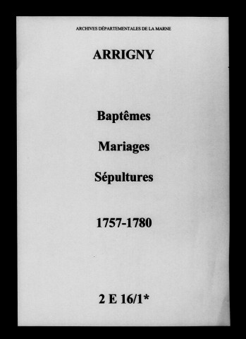 Arrigny. Baptêmes, mariages, sépultures 1757-1780