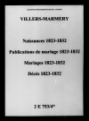 Villers-Marmery. Naissances, publications de mariage, mariages, décès 1823-1832