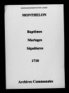 Monthelon. Baptêmes, mariages, sépultures 1710
