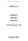 Merlaut. Baptêmes, mariages, sépultures 1723-1733