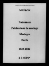 Muizon. Naissances, publications de mariage, mariages, décès 1833-1842