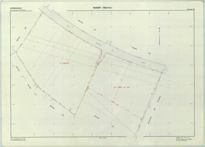 Taissy (51562). Section ZE échelle 1/2000, plan remembré pour 1979, plan régulier (papier armé).