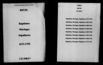 Reuil. Baptêmes, mariages, sépultures 1673-1792