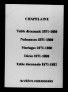 Chapelaine. Tables décennales des naissances, mariages, décès et naissances, mariages, décès 1871-1882