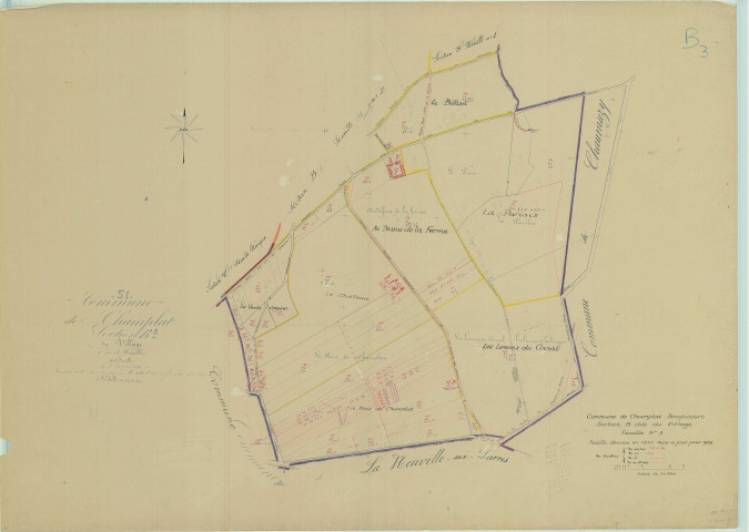 Champlat-et-Boujacourt (51120). Section B3 échelle 1/2500, plan mis à jour pour 1954, plan non régulier (papier).