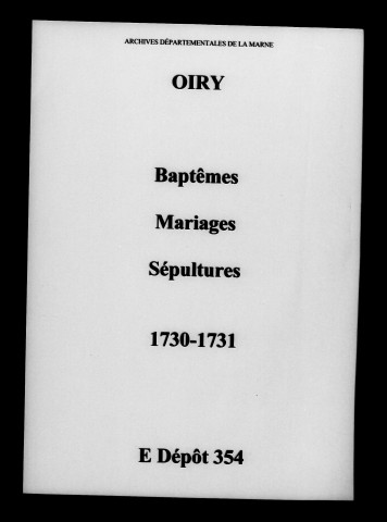Oiry. Baptêmes, mariages, sépultures 1730-1731