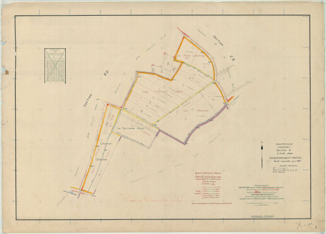 Hauteville (51286). Section X échelle 1/2000, plan remembré pour 1960, plan régulier (papier)
