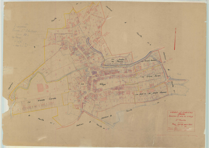 Vienne-le-Château (51621). Section D2 échelle 1/1250, plan mis à jour pour 1946, plan non régulier (papier)