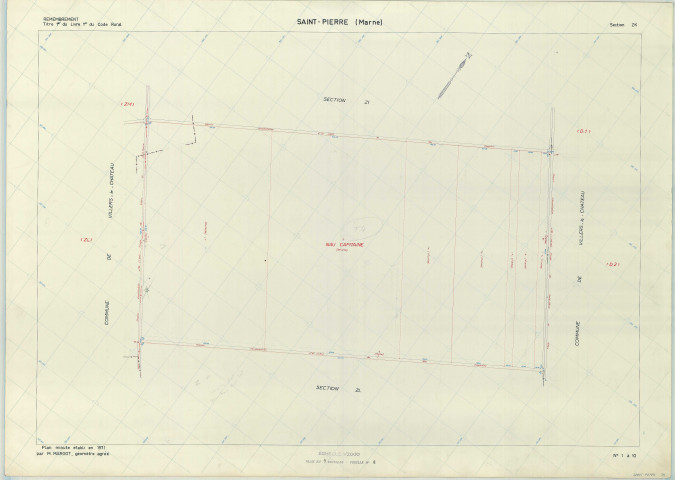 Saint-Pierre (51509). Section ZK échelle 1/2000, plan remembré pour 1971, plan régulier (papier armé)
