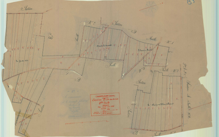 Champfleury (51115). Section B3 échelle 1/1250, plan mis à jour pour 1933, plan non régulier (papier).