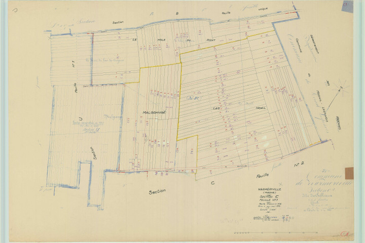 Warmeriville (51660). Section C1 échelle 1/1250, plan mis à jour pour 1958, plan non régulier (papier).