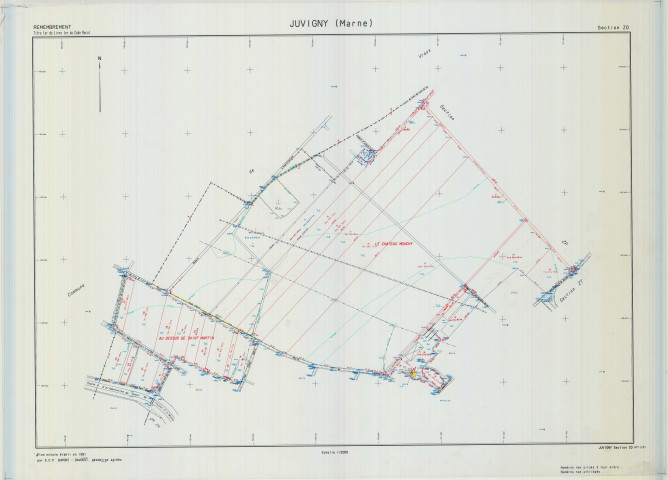 Juvigny (51312). Section ZO échelle 1/2000, plan remembré pour 1991, plan régulier (calque)