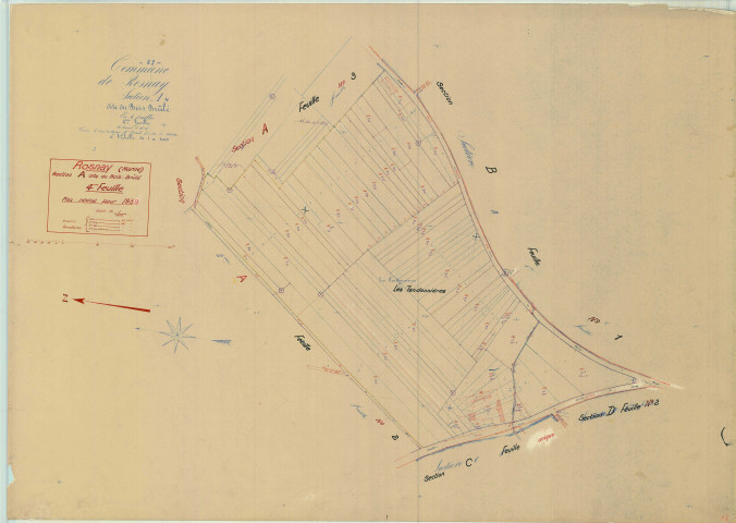 Rosnay (51468). Section A4 échelle 1/1000, plan mis à jour pour 1939, plan non régulier (papier).