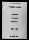 Villers-le-Sec. Baptêmes, mariages, sépultures 1715-1733