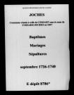 Joches. Baptêmes, mariages, sépultures 1726-1740