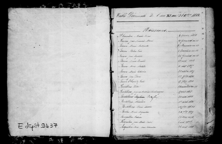 Crugny. Naissances, mariages, décès, publications de mariage an XI-1812