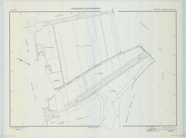 Vésigneul-sur-Marne (51616). Section ZS échelle 1/2000, plan remembré pour 2001, plan régulier (calque)