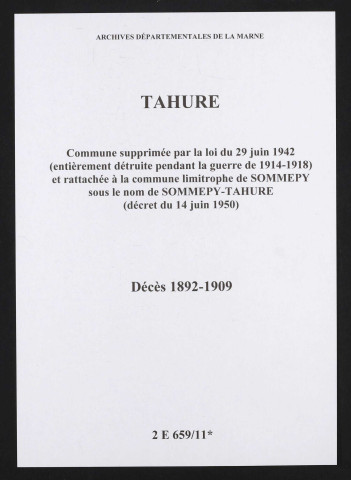 Tahure. Décès 1892-1909