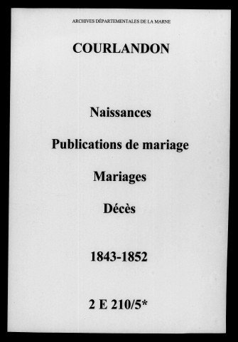 Courlandon. Naissances, publications de mariage, mariages, décès 1843-1852