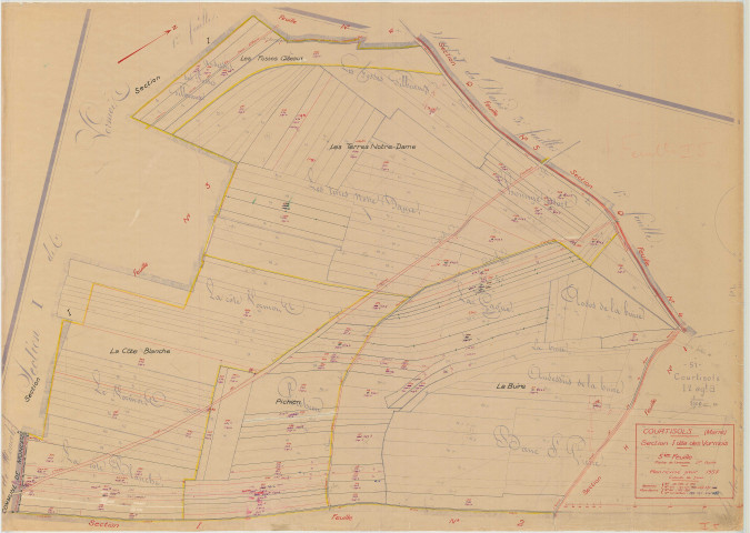 Courtisols (51193). Section I5 échelle 1/2000, plan mis à jour pour 1957 (ancienne partie de I2), plan non régulier (papier)